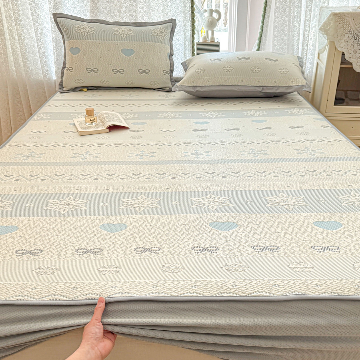 91家纺网 家纺一手货源 找家纺 川悦生活 2026新款凉豆豆提花凉席床笠款 床笠费尔冰雪