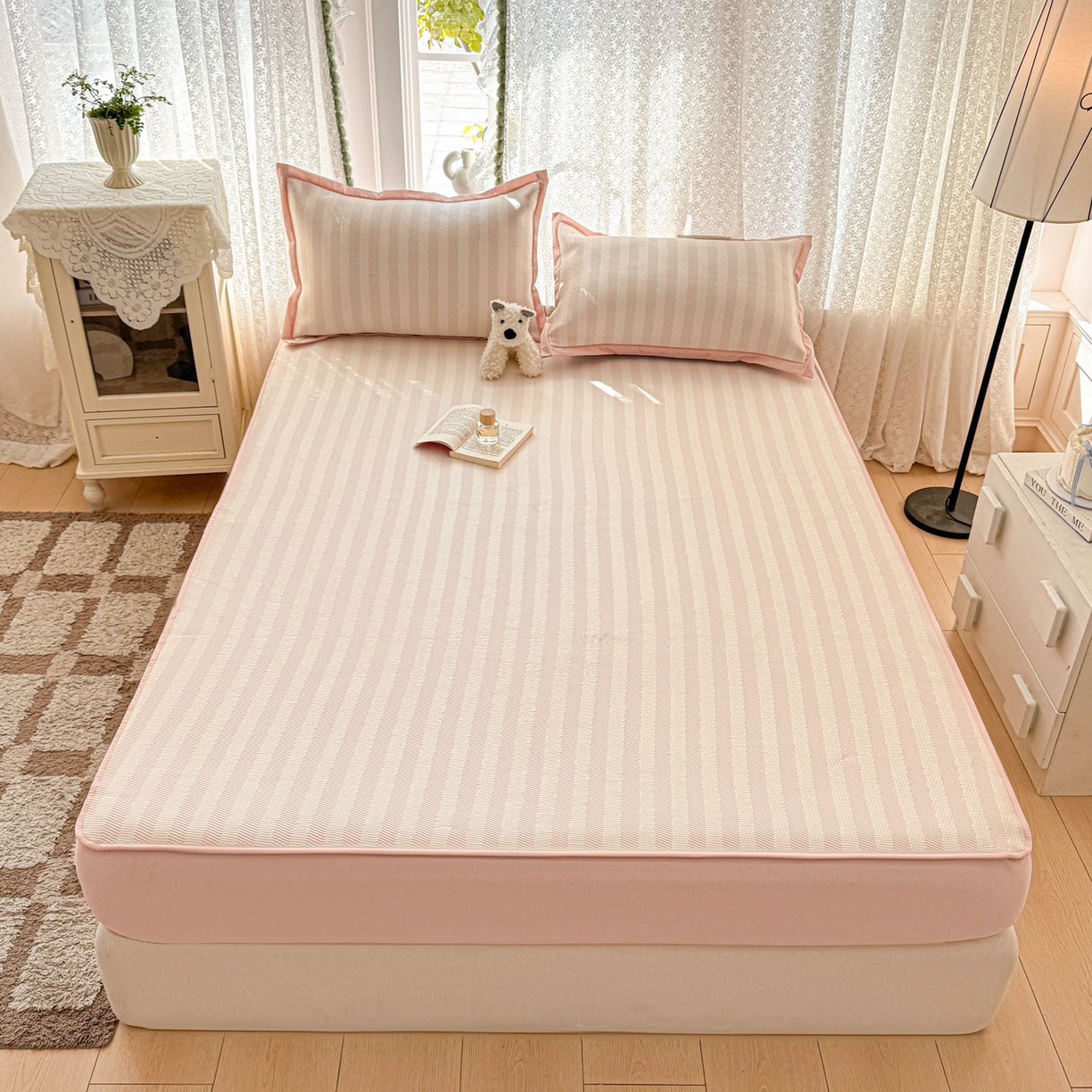 91家纺网 家纺一手货源 找家纺 川悦生活 2026新款凉豆豆提花凉席床笠款 床笠甜心-奶粉