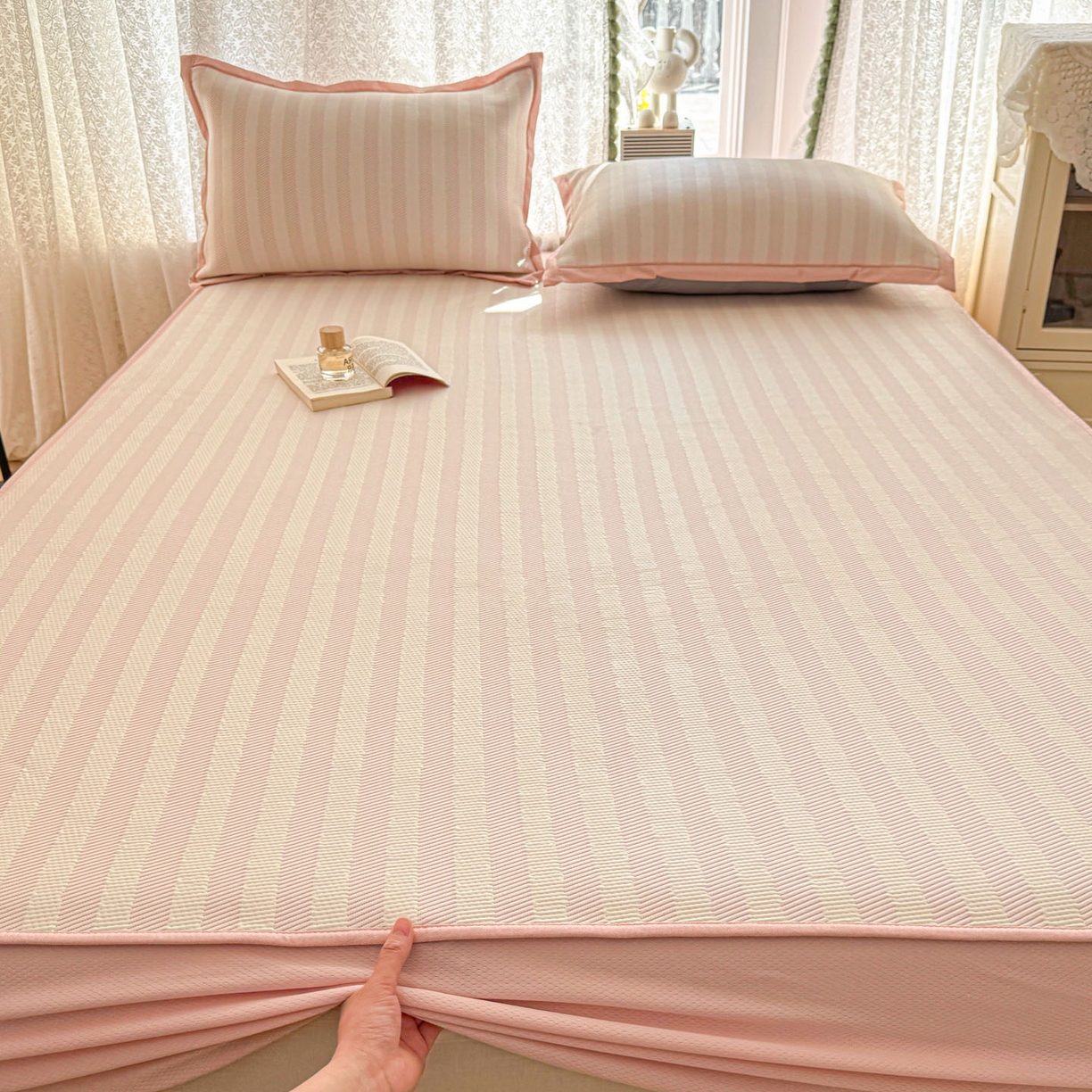 91家纺网 家纺一手货源 找家纺 川悦生活 2026新款凉豆豆提花凉席床笠款 床笠甜心-奶粉