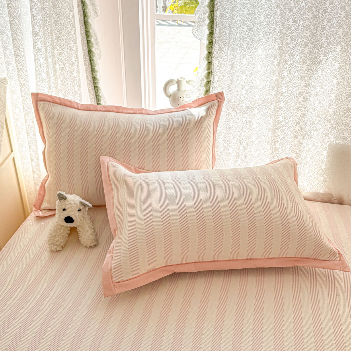 91家纺网 家纺一手货源 找家纺 川悦生活 2026新款凉豆豆提花凉席床笠款 床笠甜心-奶粉