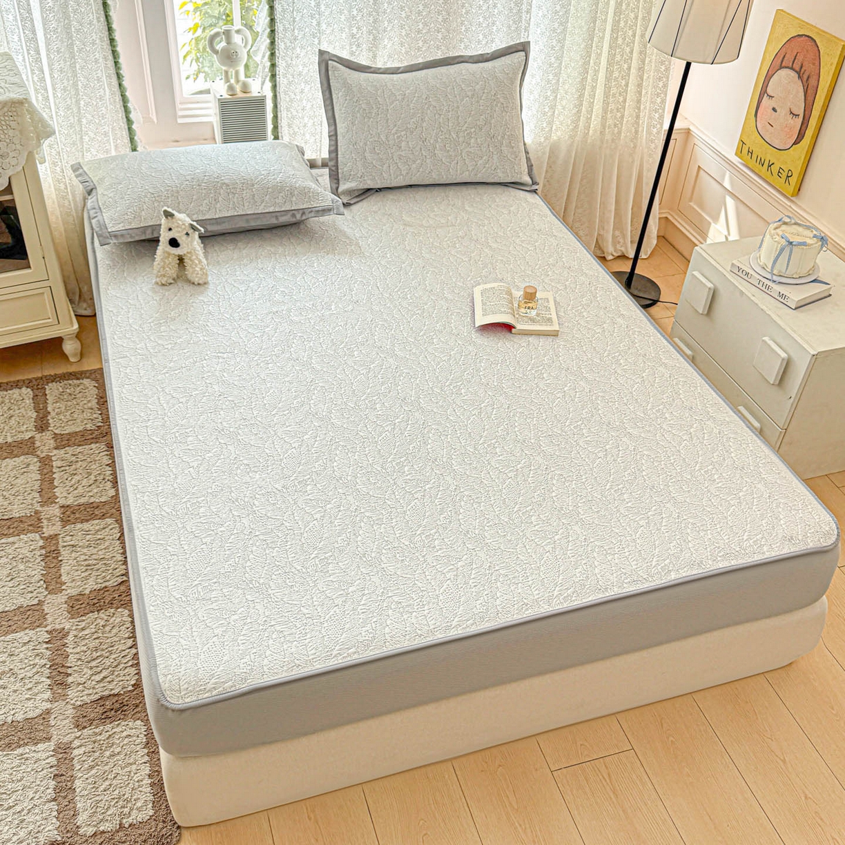 91家纺网 家纺一手货源 找家纺 川悦生活 2026新款凉豆豆提花凉席床笠款 床笠夏季岛屿-月银