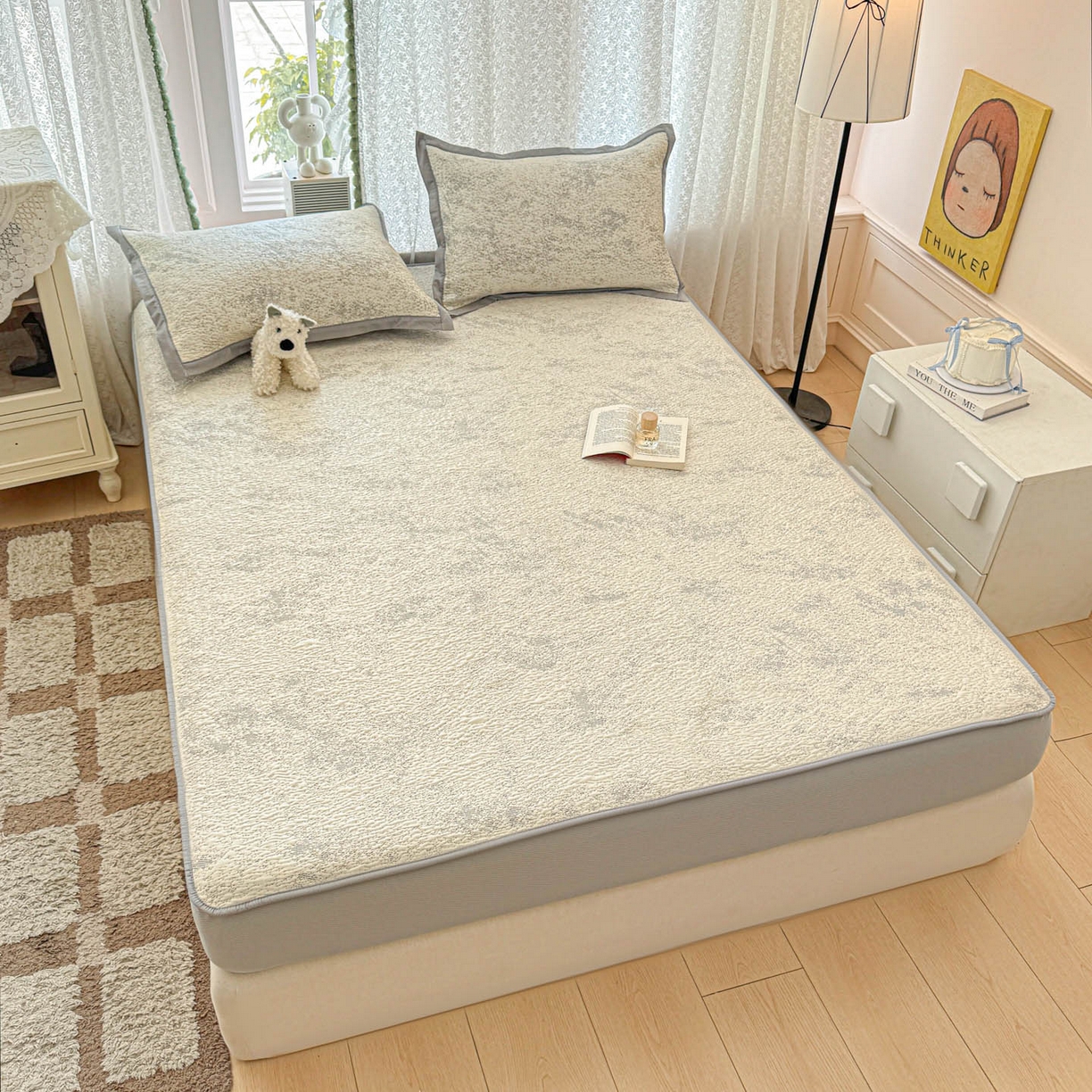 91家纺网 家纺一手货源 找家纺 川悦生活 2026新款凉豆豆提花凉席床笠款 床笠尼尔-星灰