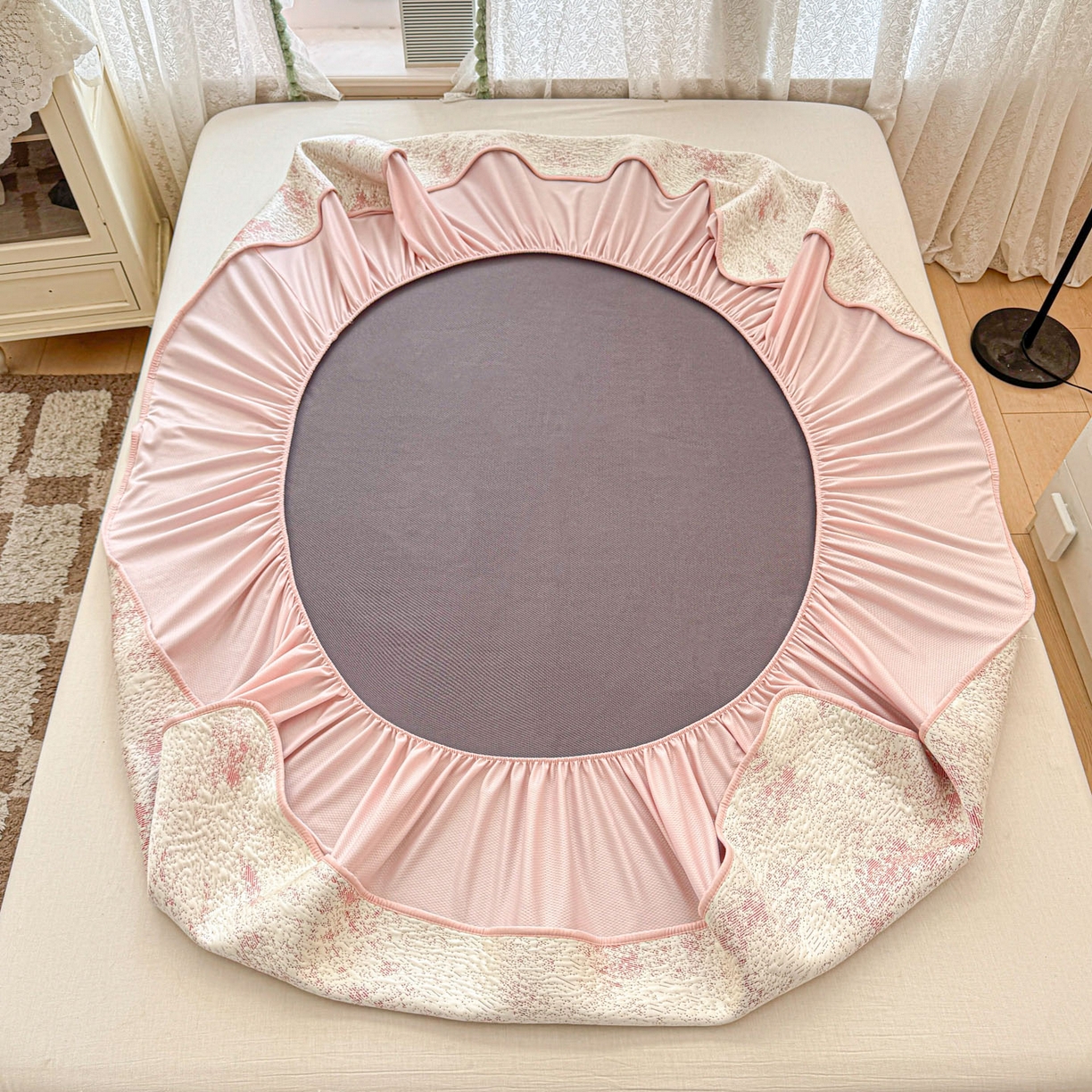 91家纺网 家纺一手货源 找家纺 川悦生活 2026新款凉豆豆提花凉席床笠款 床笠尼尔-粉