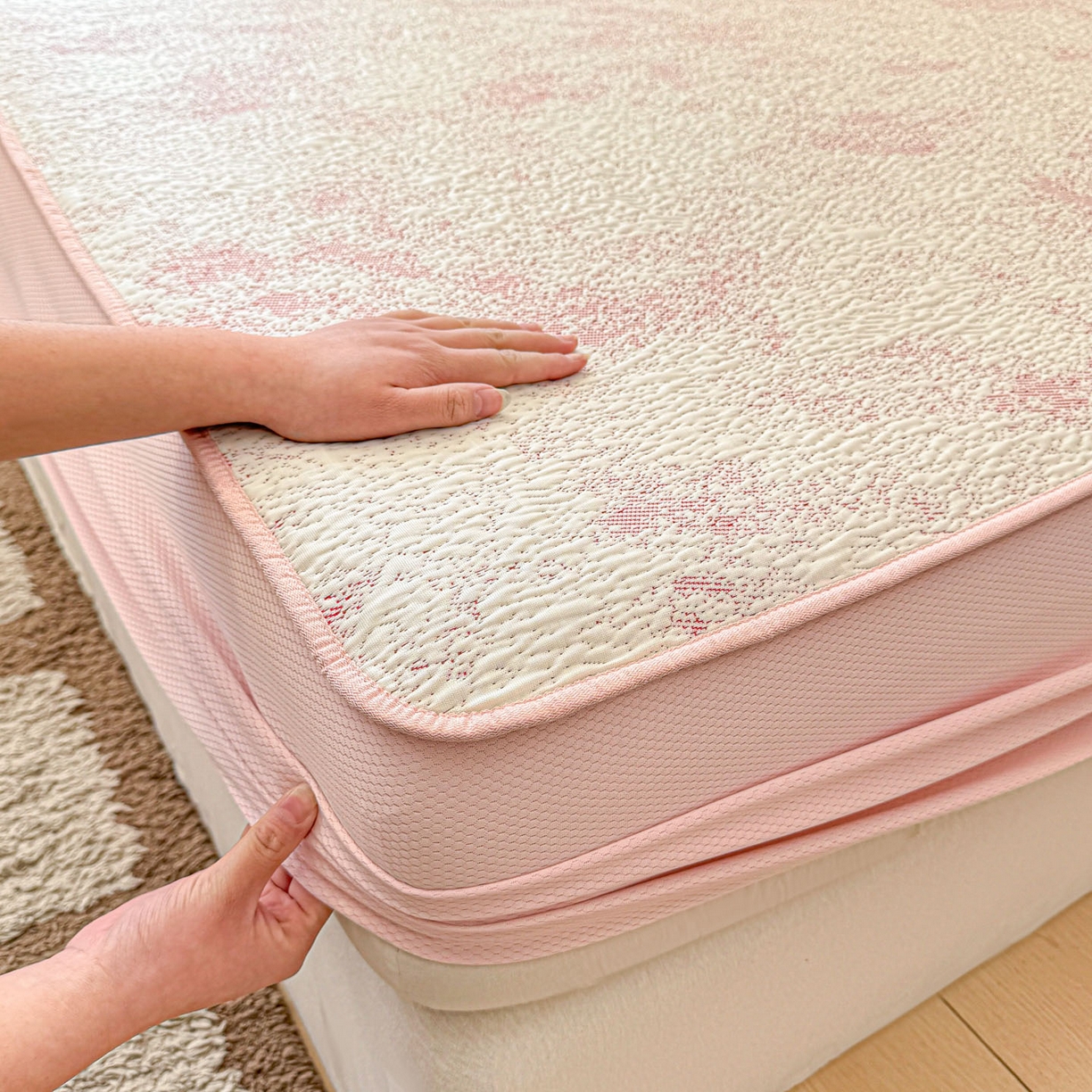 91家纺网 家纺一手货源 找家纺 川悦生活 2026新款凉豆豆提花凉席床笠款 床笠尼尔-粉