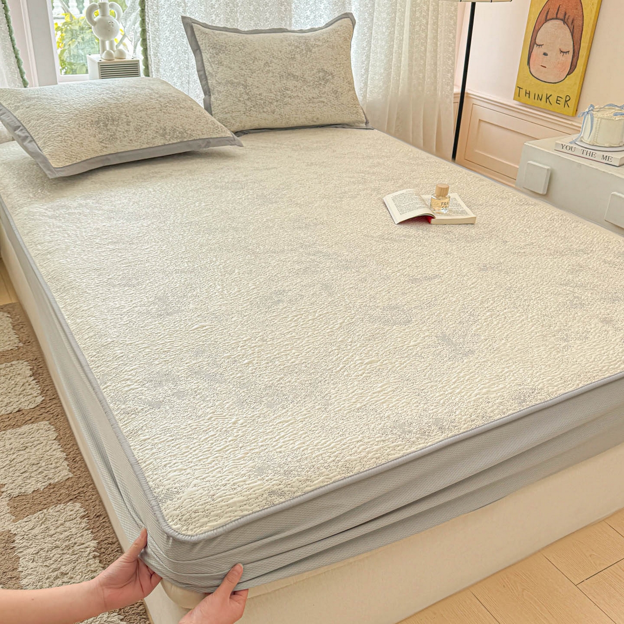 91家纺网 家纺一手货源 找家纺 川悦生活 2026新款凉豆豆提花凉席床笠款 床笠尼尔-星灰