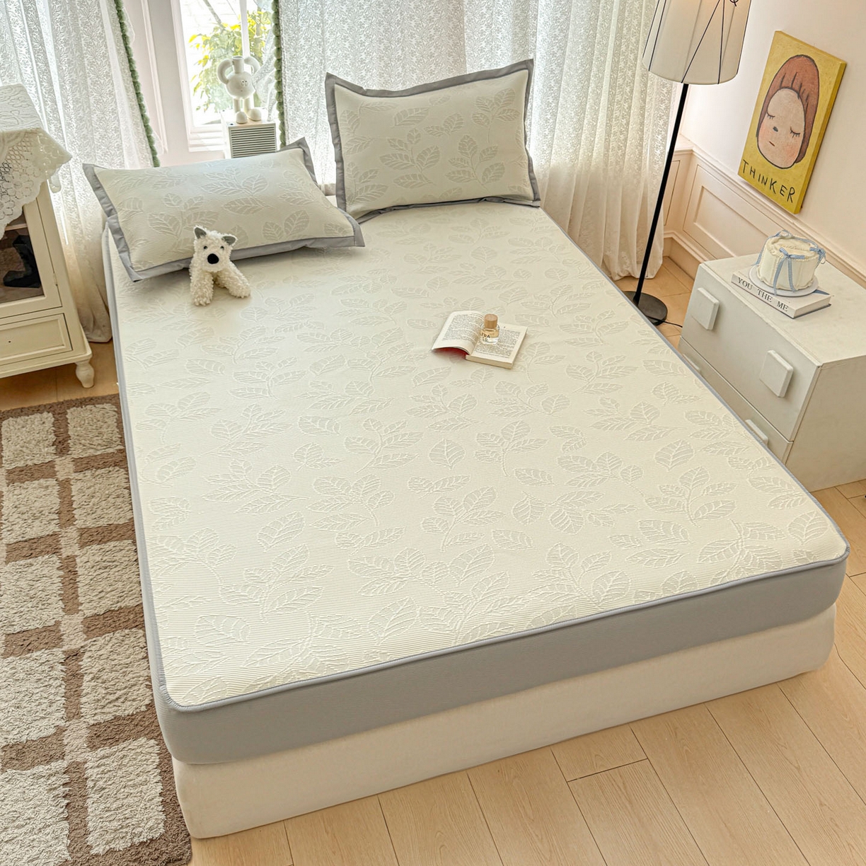 91家纺网 家纺一手货源 找家纺 川悦生活 2026新款凉豆豆提花凉席床笠款 床笠月桂-月银