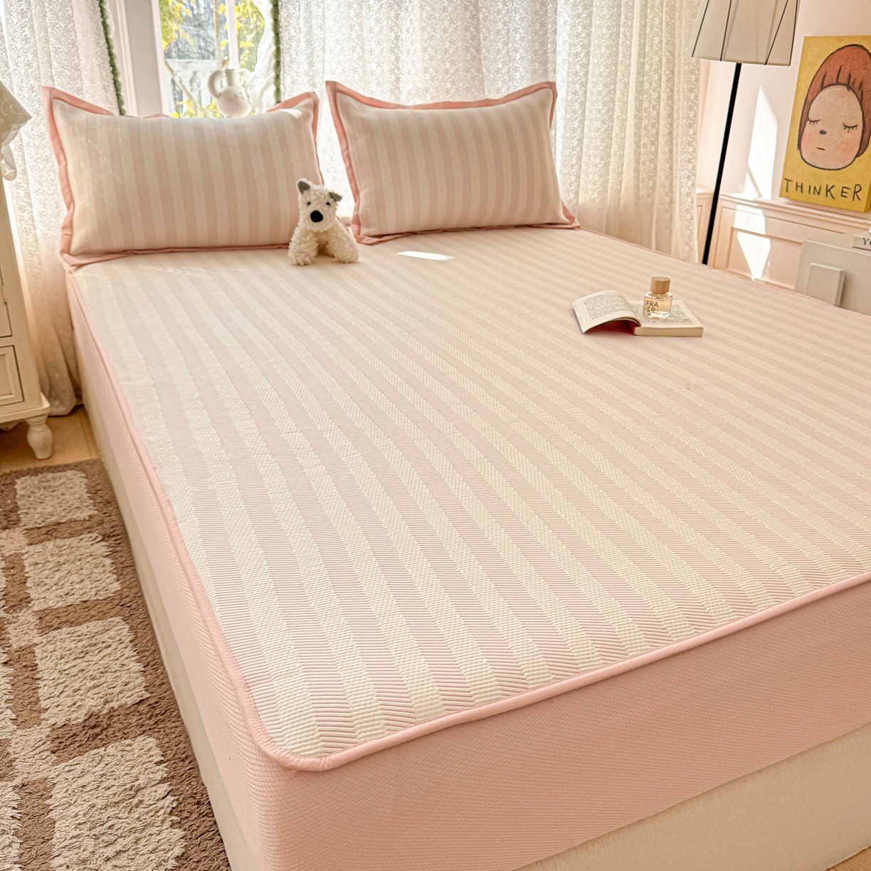 91家纺网 家纺一手货源 找家纺 川悦生活 2026新款凉豆豆提花凉席床笠款 床笠甜心-奶粉