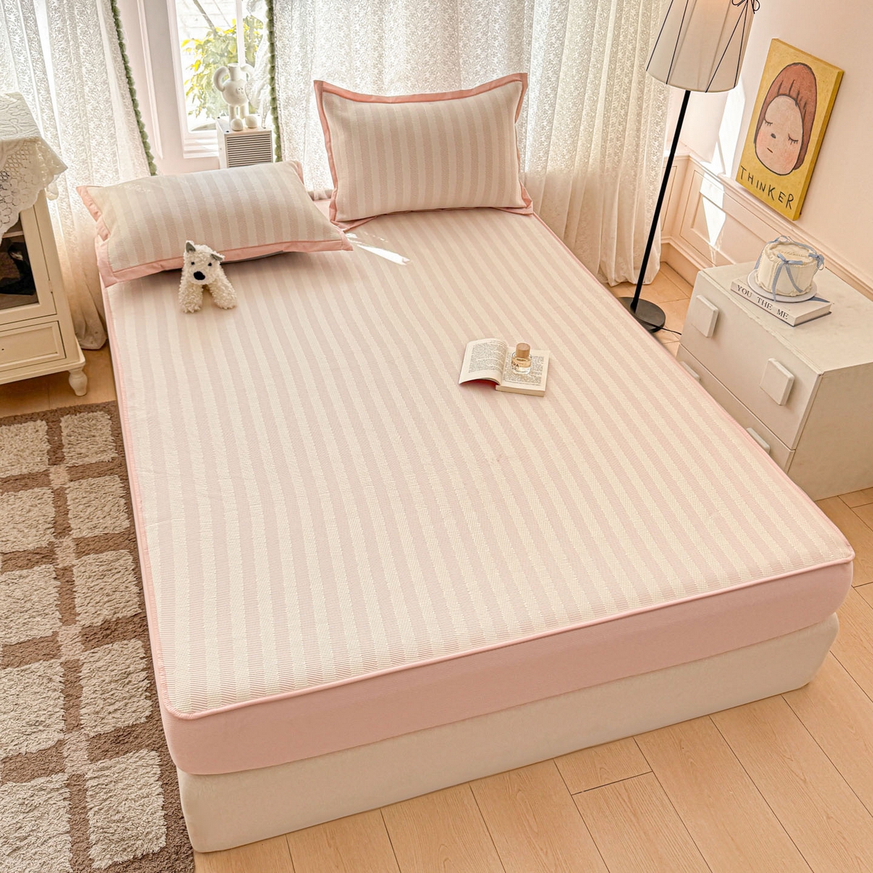 91家纺网 家纺一手货源 找家纺 川悦生活 2026新款凉豆豆提花凉席床笠款 床笠甜心-奶粉