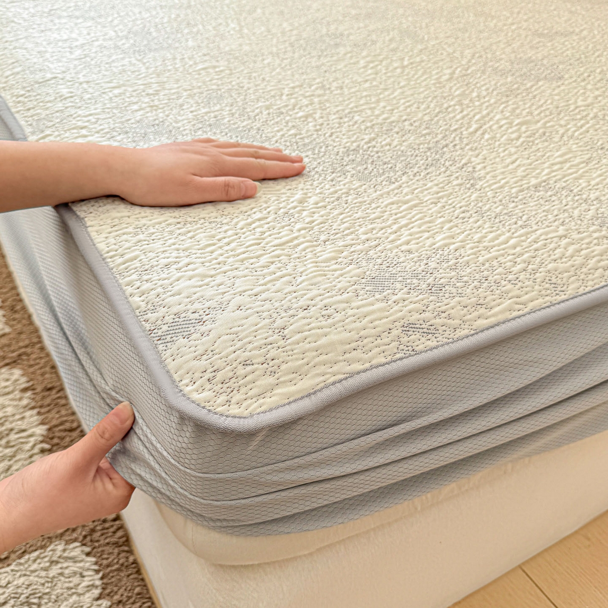 91家纺网 家纺一手货源 找家纺 川悦生活 2026新款凉豆豆提花凉席床笠款 床笠尼尔-星灰