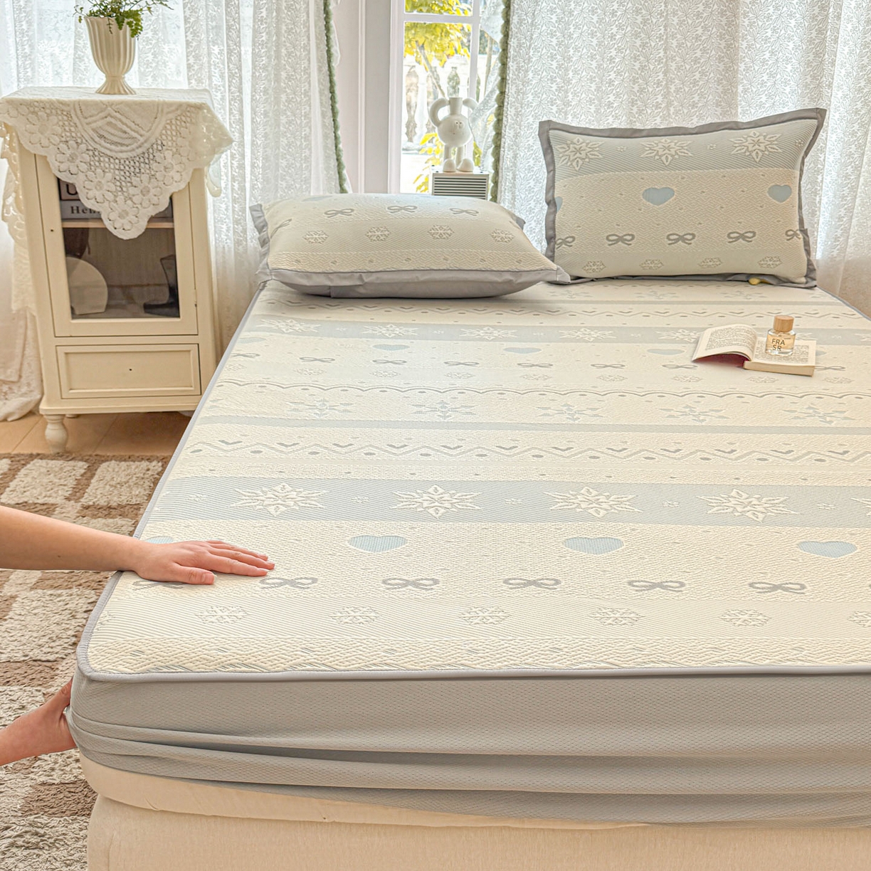 91家纺网 家纺一手货源 找家纺 川悦生活 2026新款凉豆豆提花凉席床笠款 床笠费尔冰雪