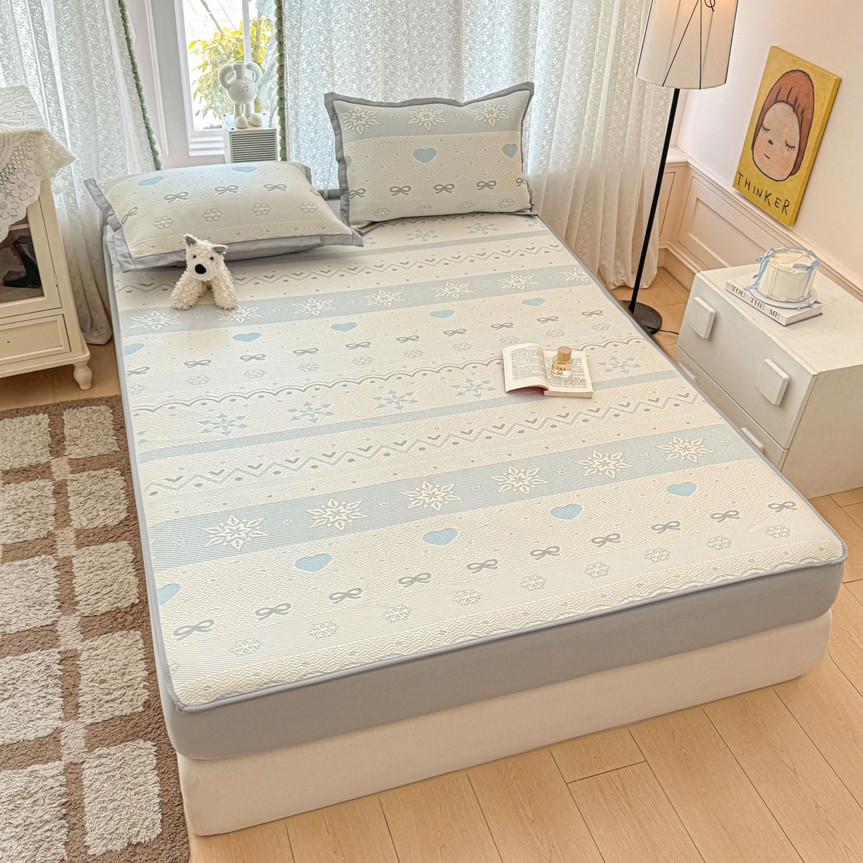 91家纺网 家纺一手货源 找家纺 川悦生活 2026新款凉豆豆提花凉席床笠款 床笠费尔冰雪