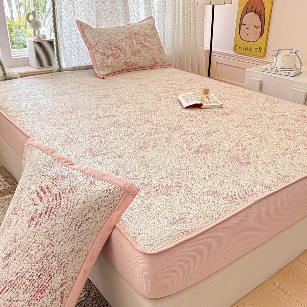 91家纺网 家纺一手货源 找家纺 川悦生活 2026新款凉豆豆提花凉席床笠款 床笠尼尔-粉