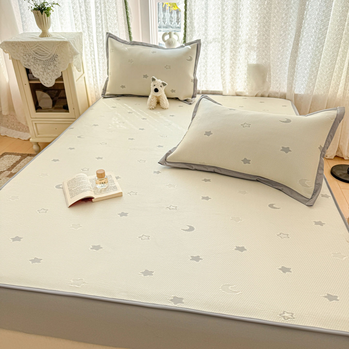 91家纺网 家纺一手货源 找家纺 川悦生活 2026新款凉豆豆提花凉席床笠款 床笠奶油星月