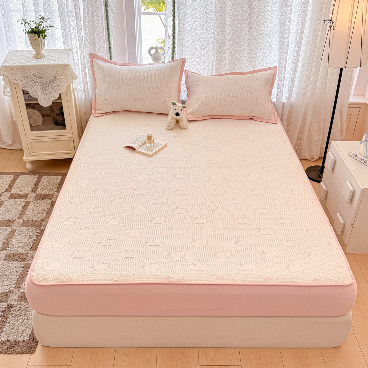 91家纺网 家纺一手货源 找家纺 川悦生活 2026新款凉豆豆提花凉席床笠款 床笠甜心奶猫