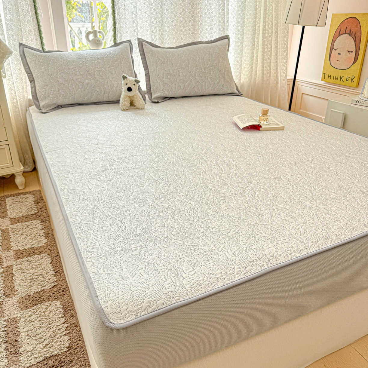 91家纺网 家纺一手货源 找家纺 川悦生活 2026新款凉豆豆提花凉席床笠款 床笠夏季岛屿-月银