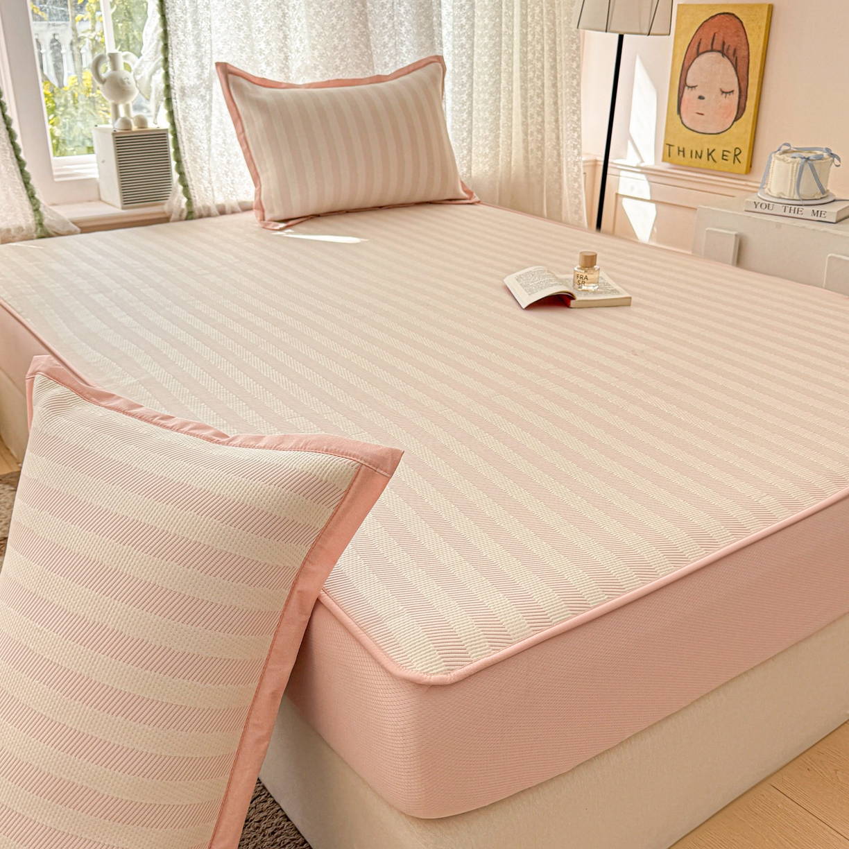 91家纺网 家纺一手货源 找家纺 川悦生活 2026新款凉豆豆提花凉席床笠款 床笠甜心-奶粉