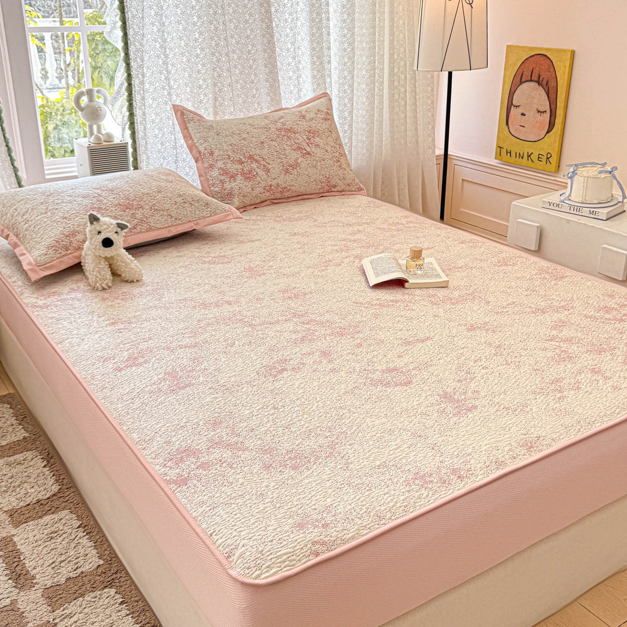 91家纺网 家纺一手货源 找家纺 川悦生活 2026新款凉豆豆提花凉席床笠款 床笠尼尔-粉