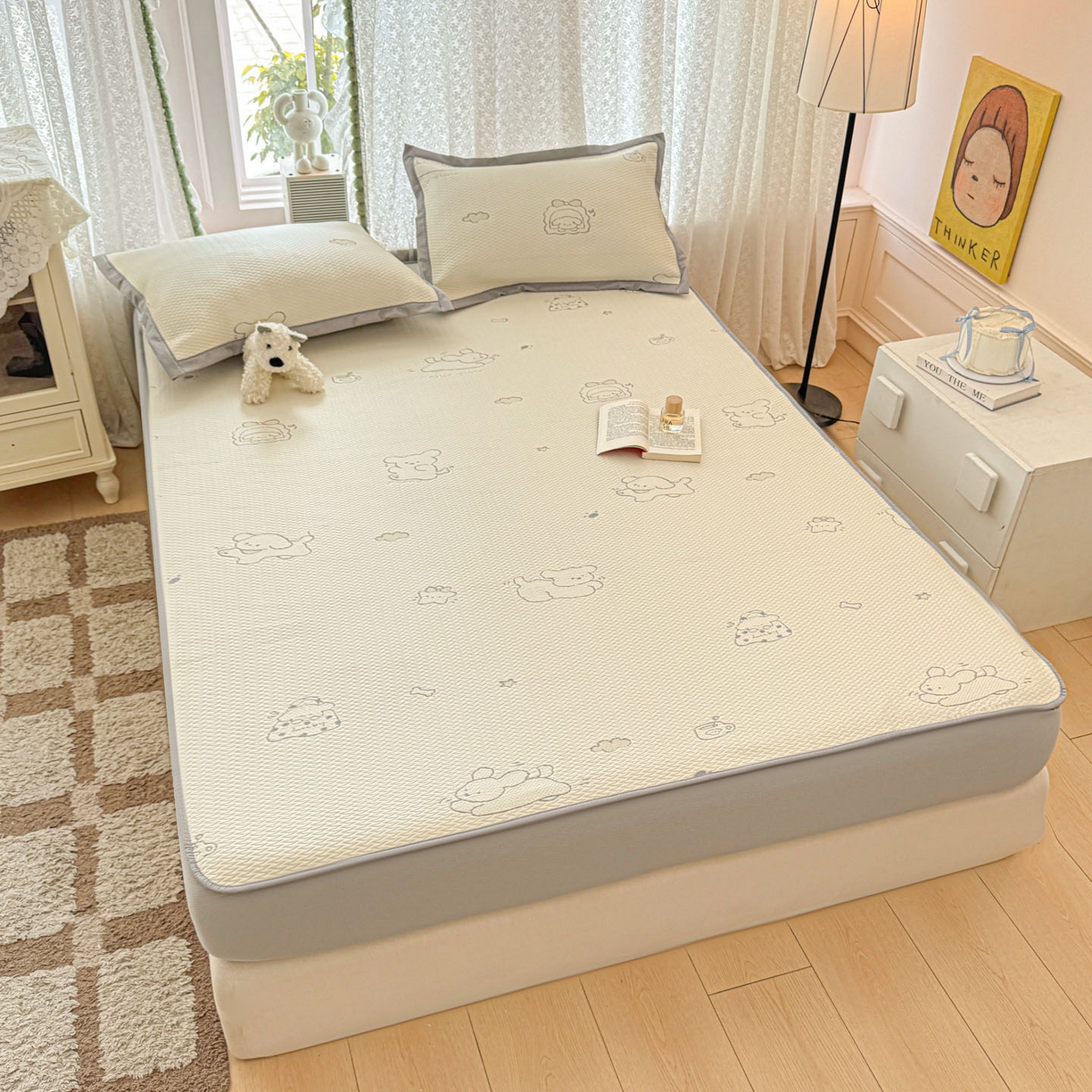 91家纺网 家纺一手货源 找家纺 川悦生活 2026新款凉豆豆提花凉席床笠款 床笠朴朴小旺