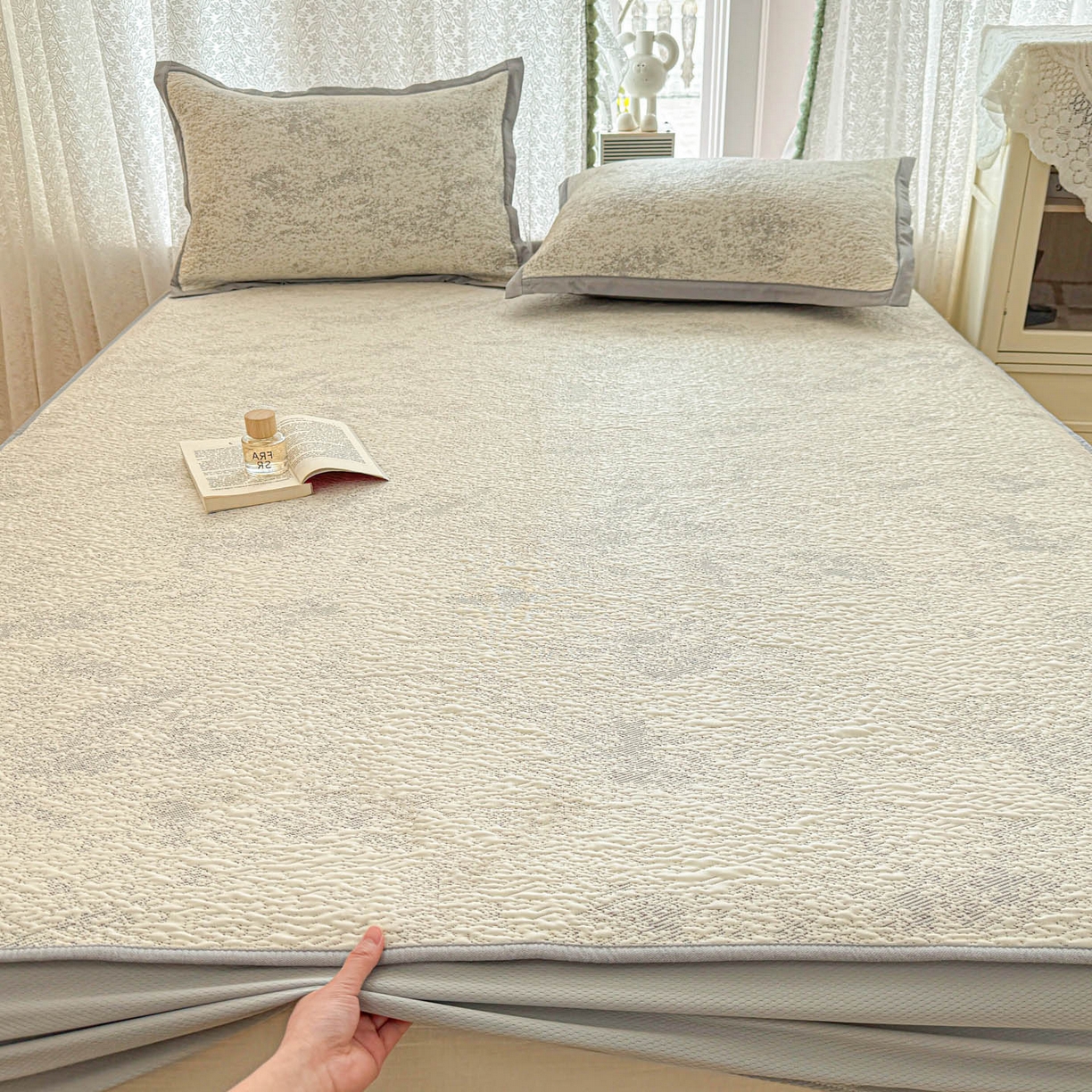 91家纺网 家纺一手货源 找家纺 川悦生活 2026新款凉豆豆提花凉席床笠款 床笠尼尔-星灰