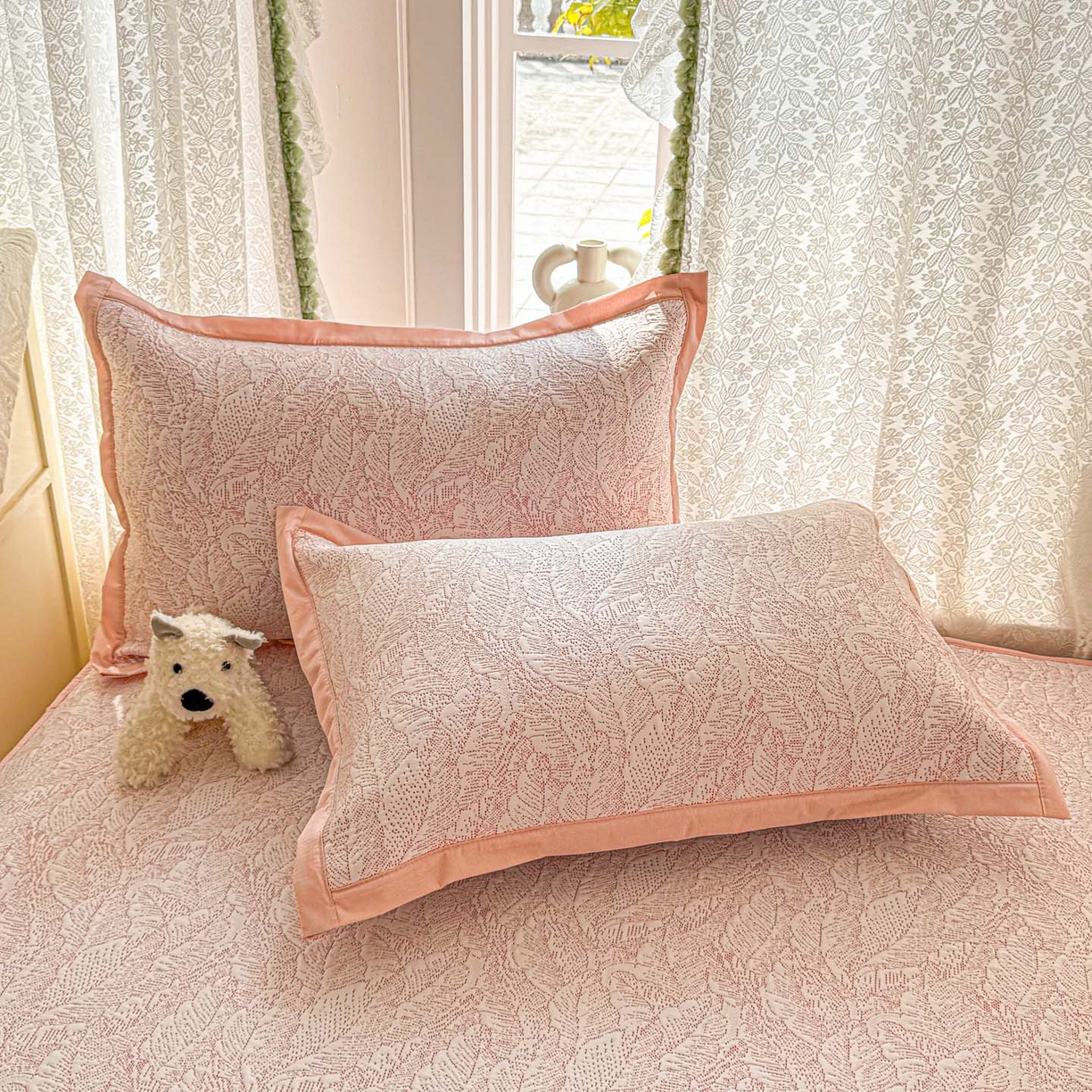 91家纺网 家纺一手货源 找家纺 川悦生活 2026新款凉豆豆提花凉席床笠款 床笠夏季岛屿-粉