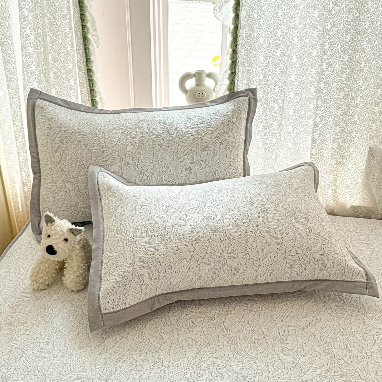 91家纺网 家纺一手货源 找家纺 川悦生活 2026新款凉豆豆提花凉席床笠款 床笠夏季岛屿-月银