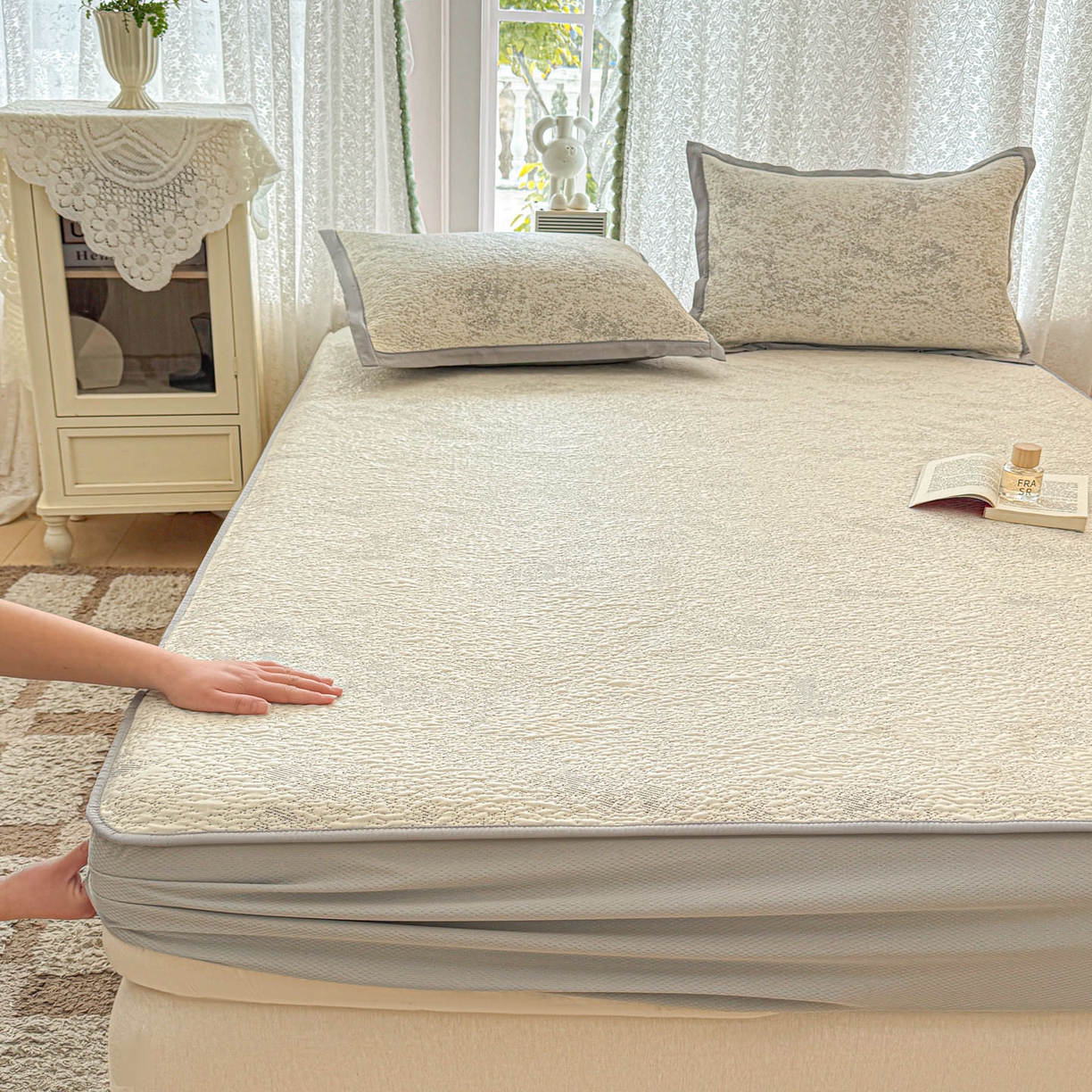 91家纺网 家纺一手货源 找家纺 川悦生活 2026新款凉豆豆提花凉席床笠款 床笠尼尔-星灰