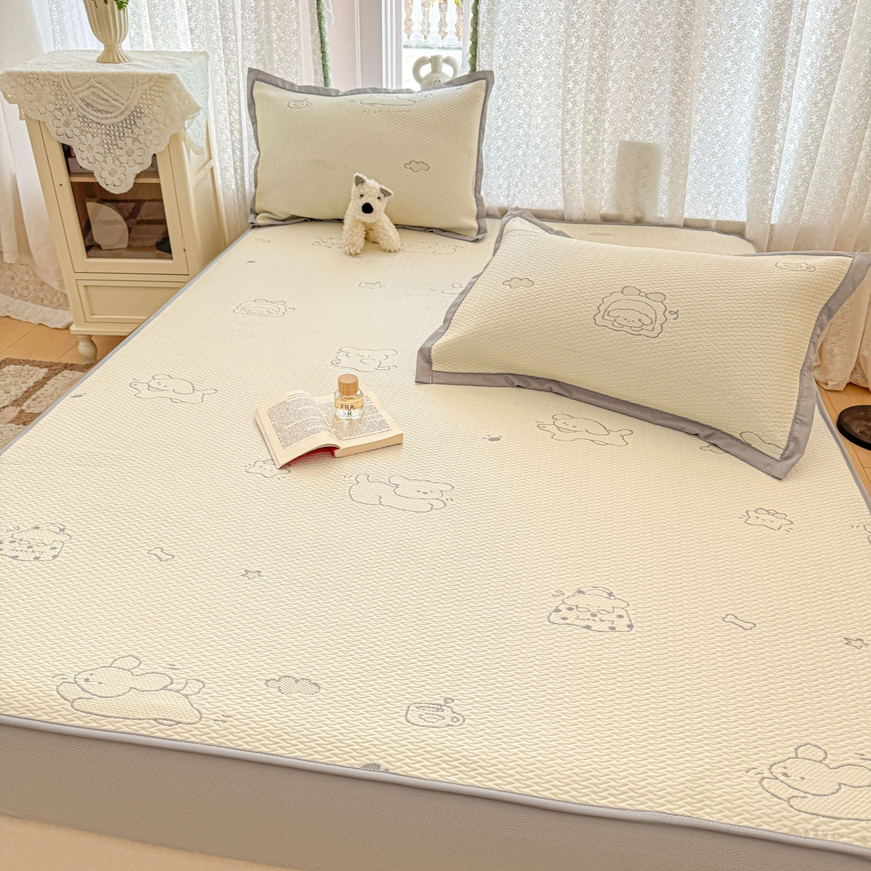 91家纺网 家纺一手货源 找家纺 川悦生活 2026新款凉豆豆提花凉席床笠款 床笠朴朴小旺