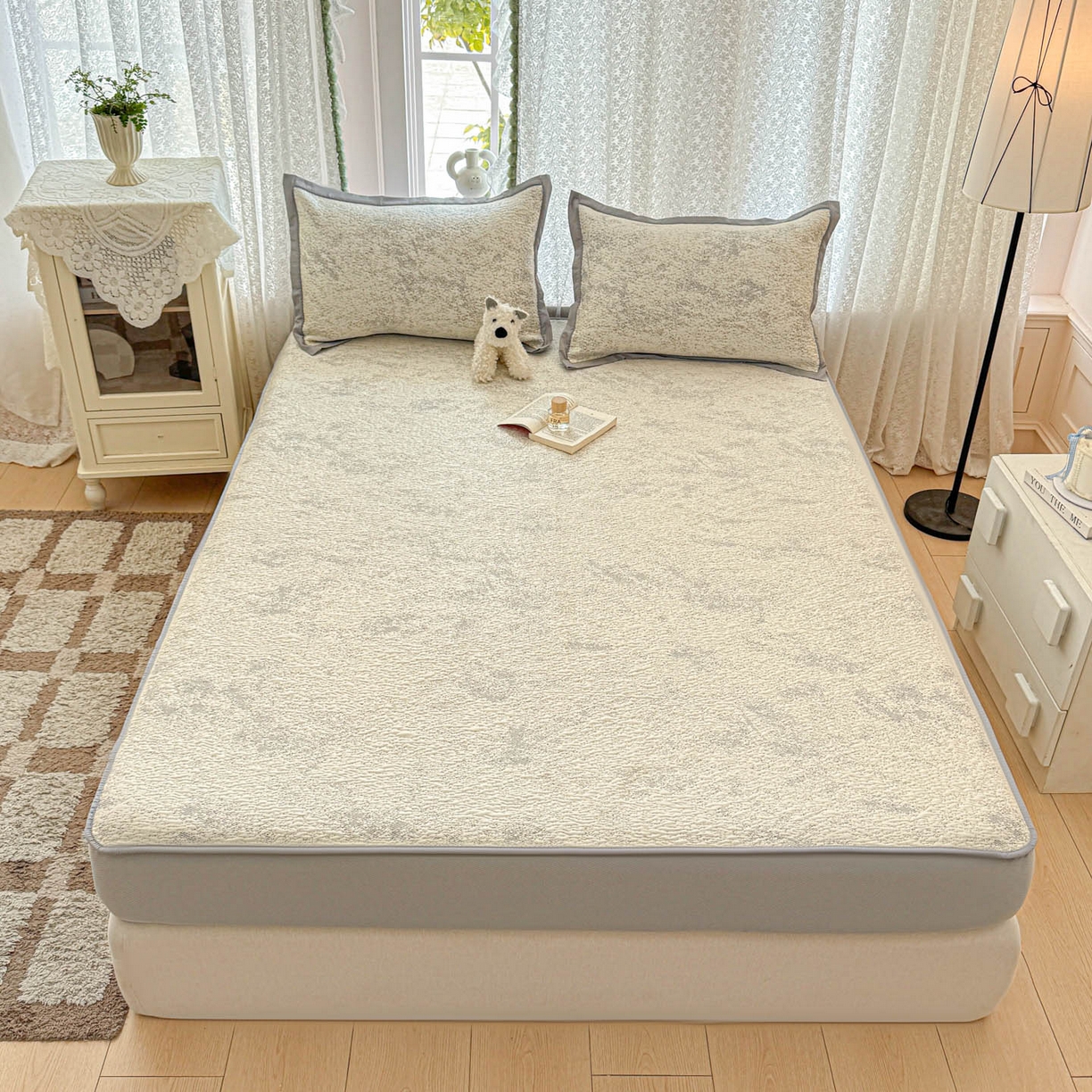 91家纺网 家纺一手货源 找家纺 川悦生活 2026新款凉豆豆提花凉席床笠款 床笠尼尔-星灰