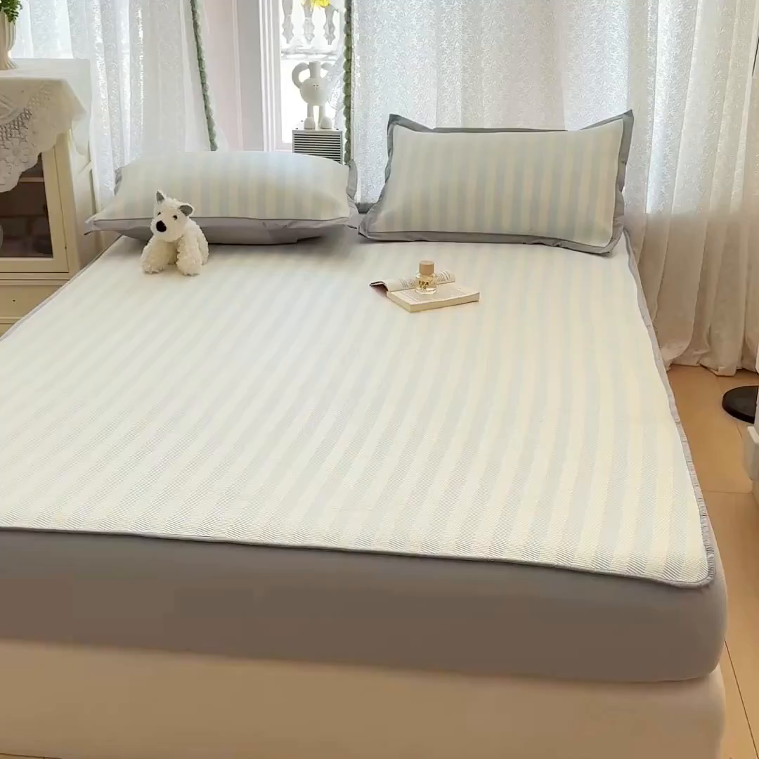 91家纺网 家纺一手货源 找家纺 川悦生活 2026新款凉豆豆提花凉席床笠款 床笠甜心-水蓝