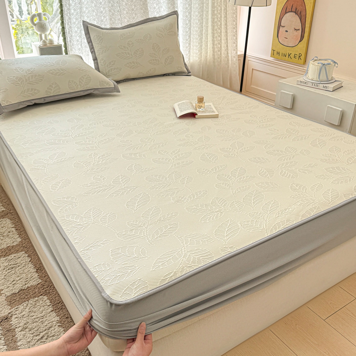 91家纺网 家纺一手货源 找家纺 川悦生活 2026新款凉豆豆提花凉席床笠款 床笠月桂-月银