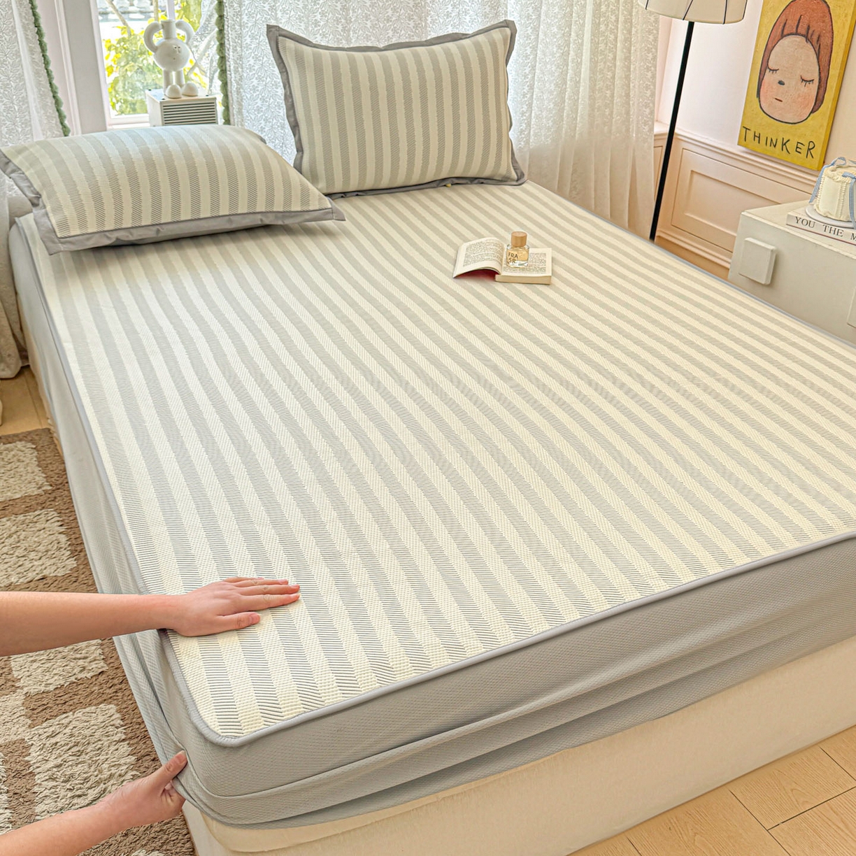 川悦生活 2026新款凉豆豆提花凉席床笠款 床笠甜心-月灰