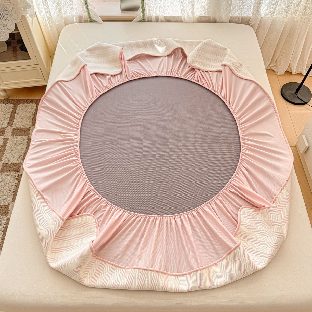 91家纺网 家纺一手货源 找家纺 川悦生活 2026新款凉豆豆提花凉席床笠款 床笠甜心-奶粉