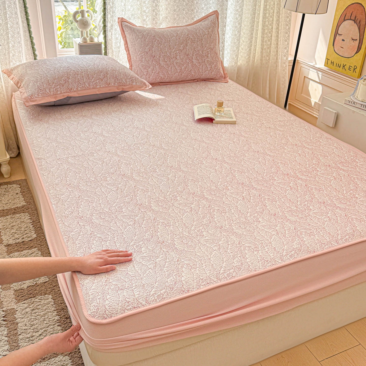 川悦生活 2026新款凉豆豆提花凉席床笠款 床笠夏季岛屿-粉