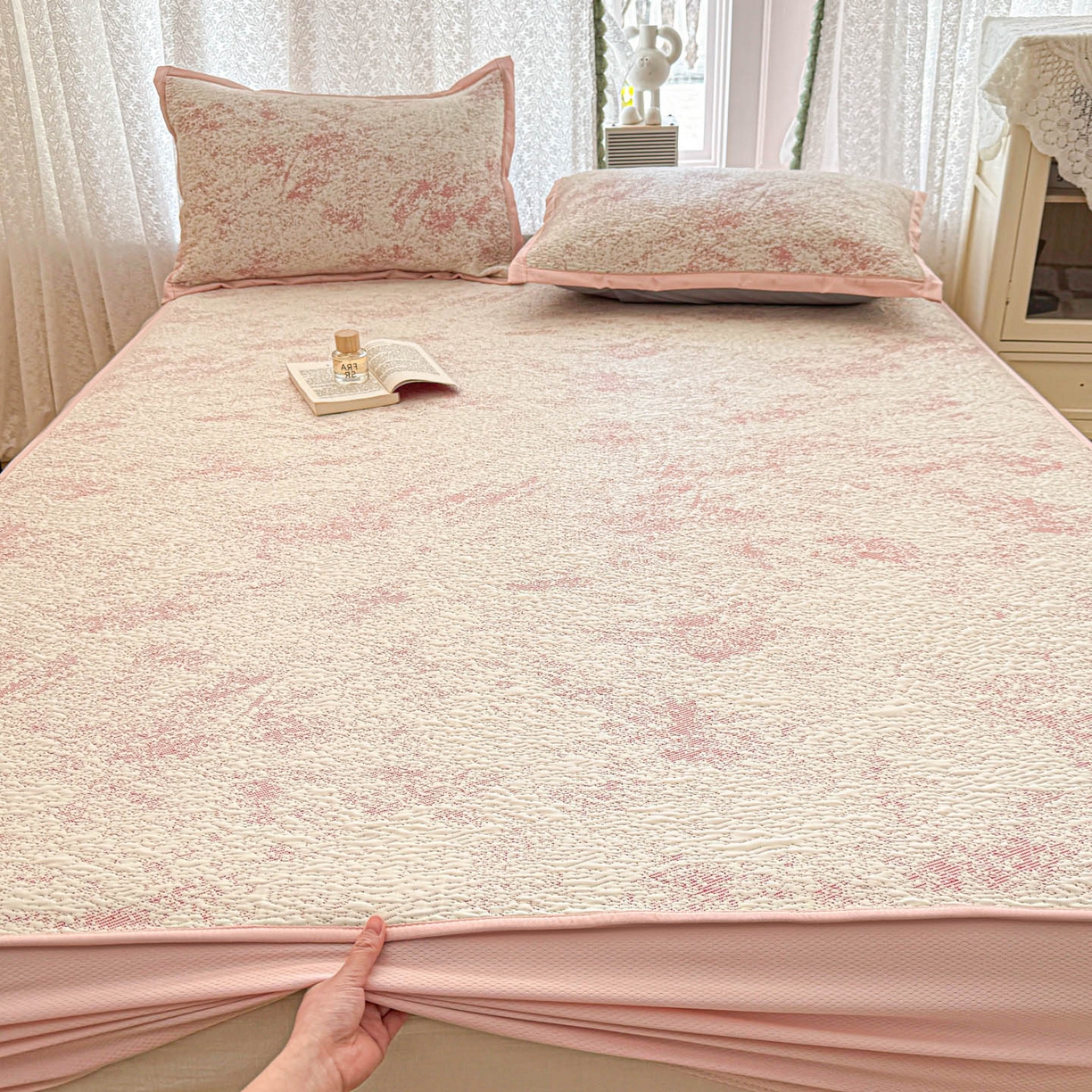 91家纺网 家纺一手货源 找家纺 川悦生活 2026新款凉豆豆提花凉席床笠款 床笠尼尔-粉