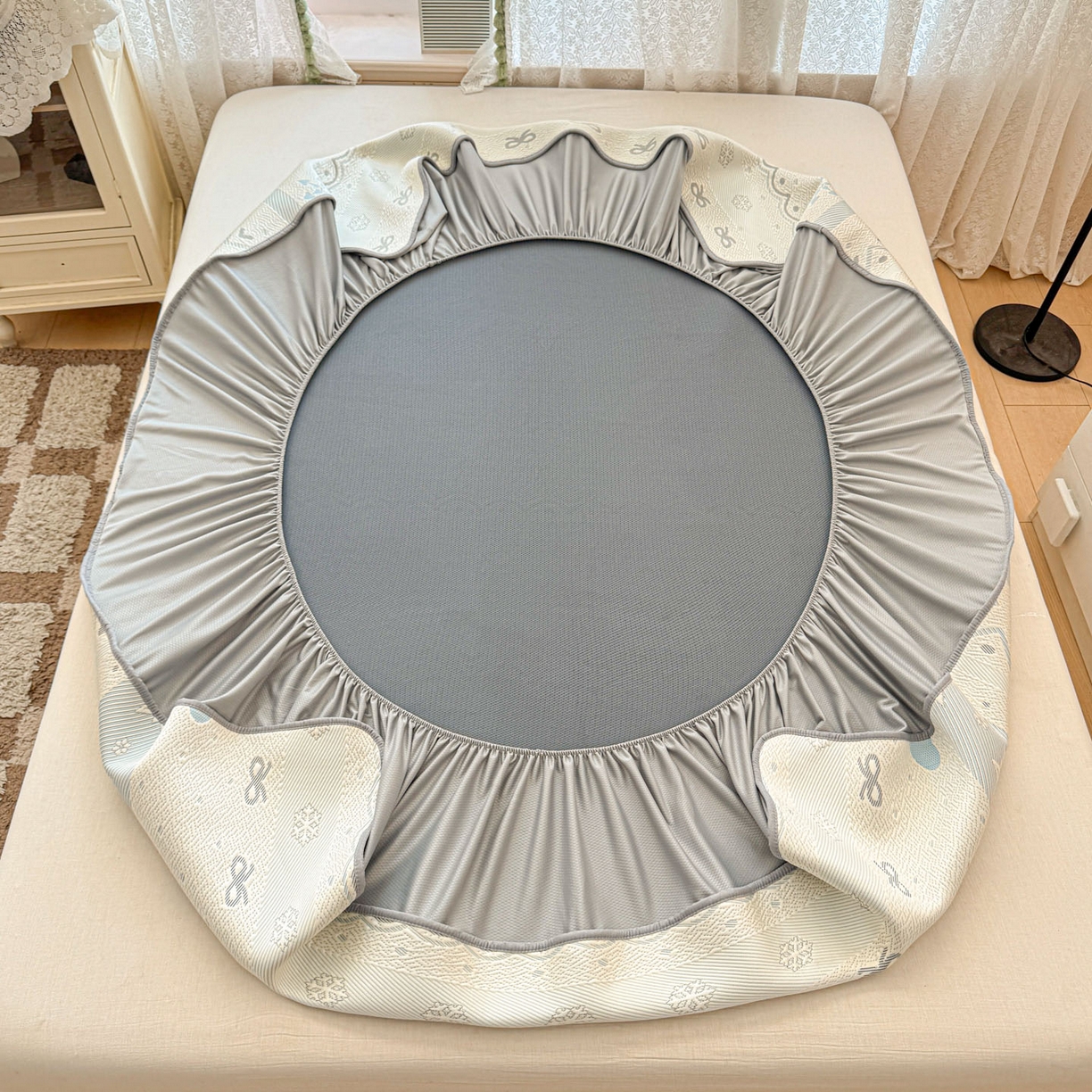 91家纺网 家纺一手货源 找家纺 川悦生活 2026新款凉豆豆提花凉席床笠款 床笠费尔冰雪