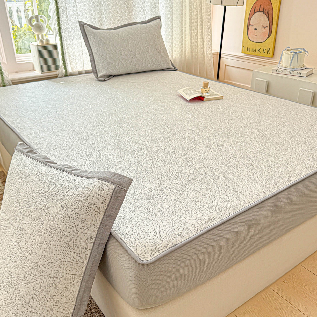 91家纺网 家纺一手货源 找家纺 川悦生活 2026新款凉豆豆提花凉席床笠款 床笠夏季岛屿-月银