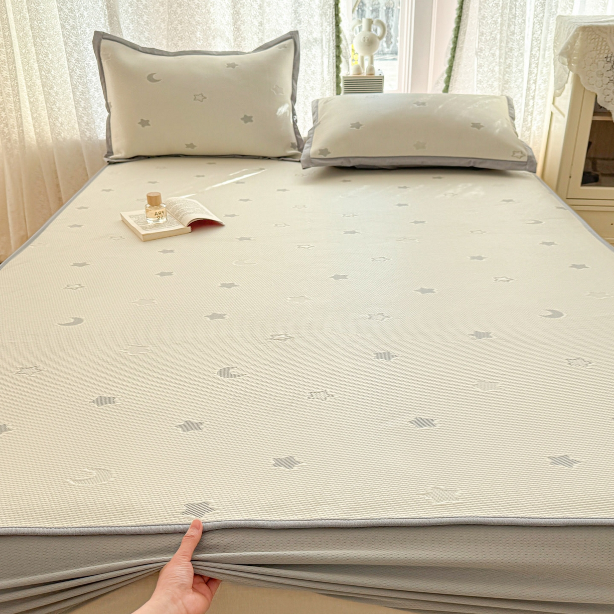 91家纺网 家纺一手货源 找家纺 川悦生活 2026新款凉豆豆提花凉席床笠款 床笠奶油星月