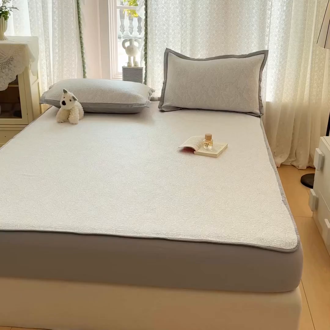 91家纺网 家纺一手货源 找家纺 川悦生活 2026新款凉豆豆提花凉席床笠款 床笠月桂-月银