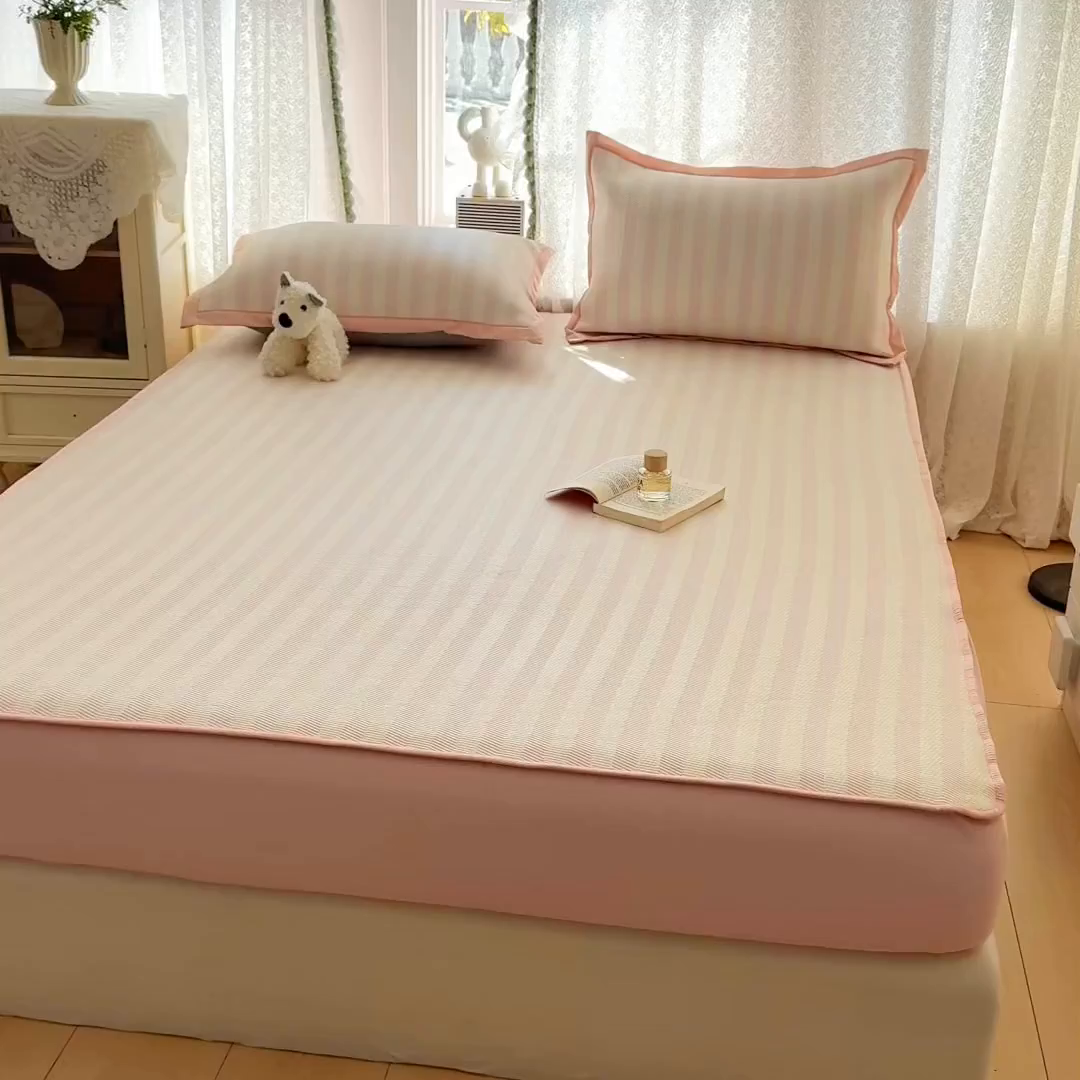 91家纺网 家纺一手货源 找家纺 川悦生活 2026新款凉豆豆提花凉席床笠款 床笠甜心-奶粉