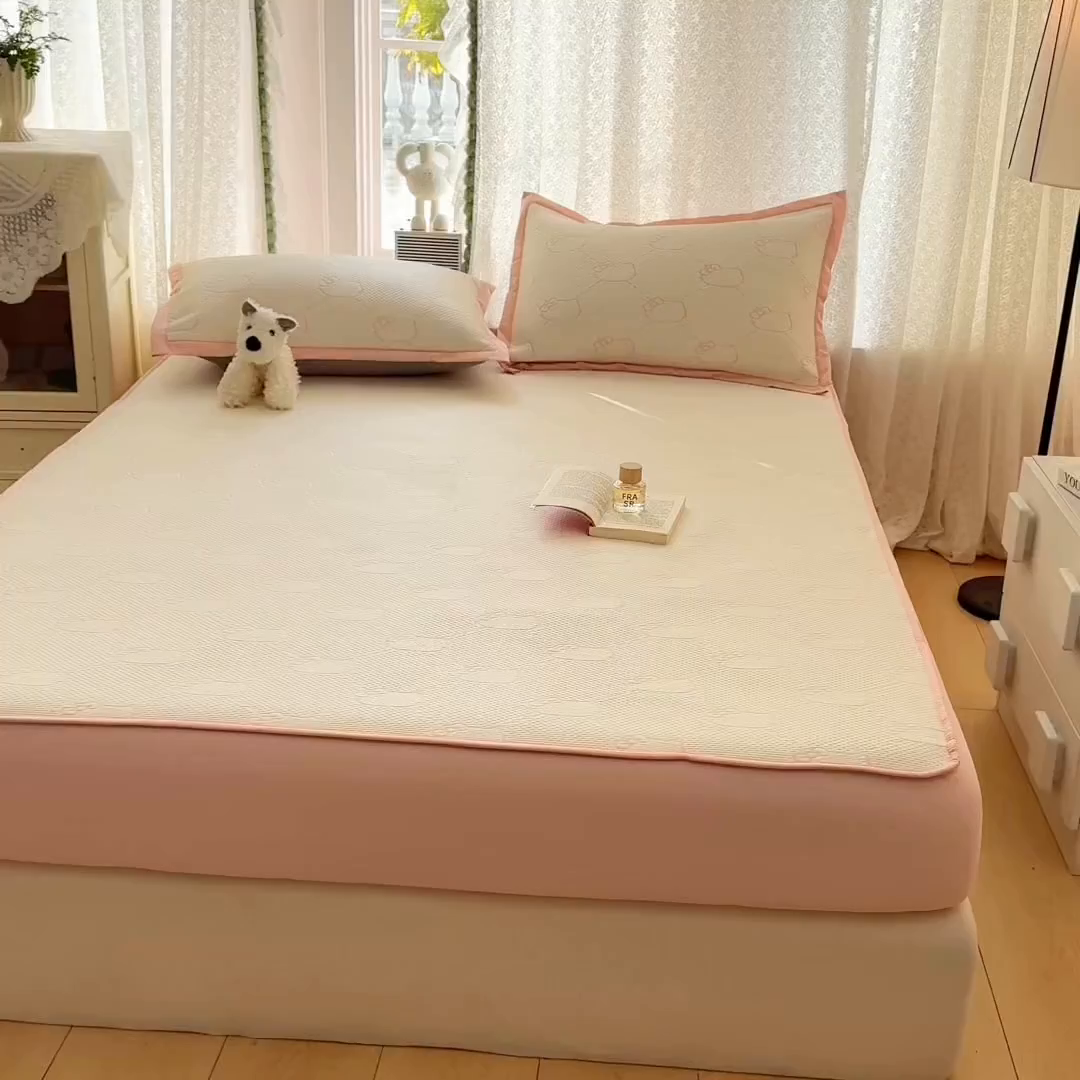 91家纺网 家纺一手货源 找家纺 川悦生活 2026新款凉豆豆提花凉席床笠款 床笠甜心奶猫