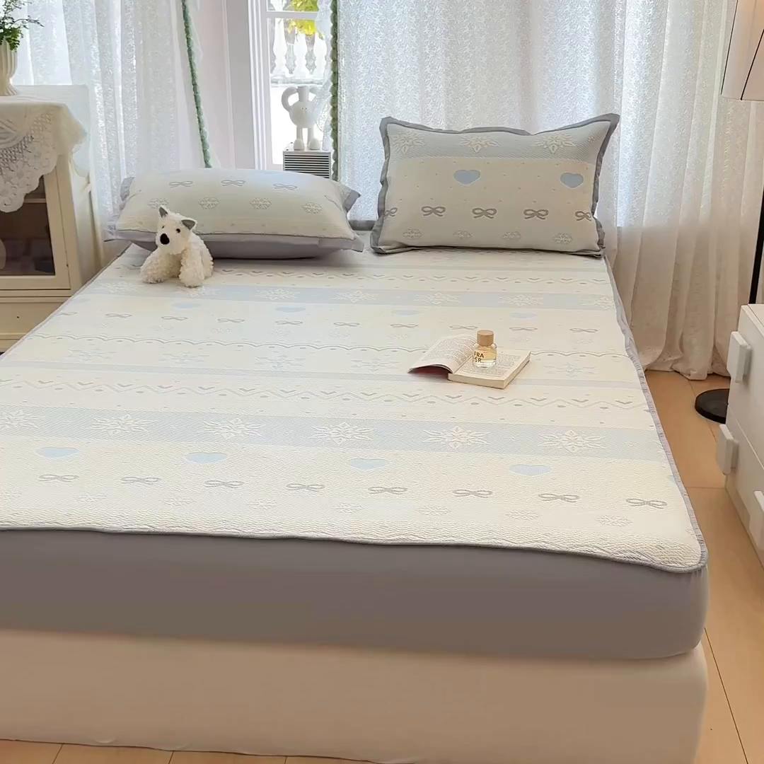 91家纺网 家纺一手货源 找家纺 川悦生活 2026新款凉豆豆提花凉席床笠款 床笠费尔冰雪