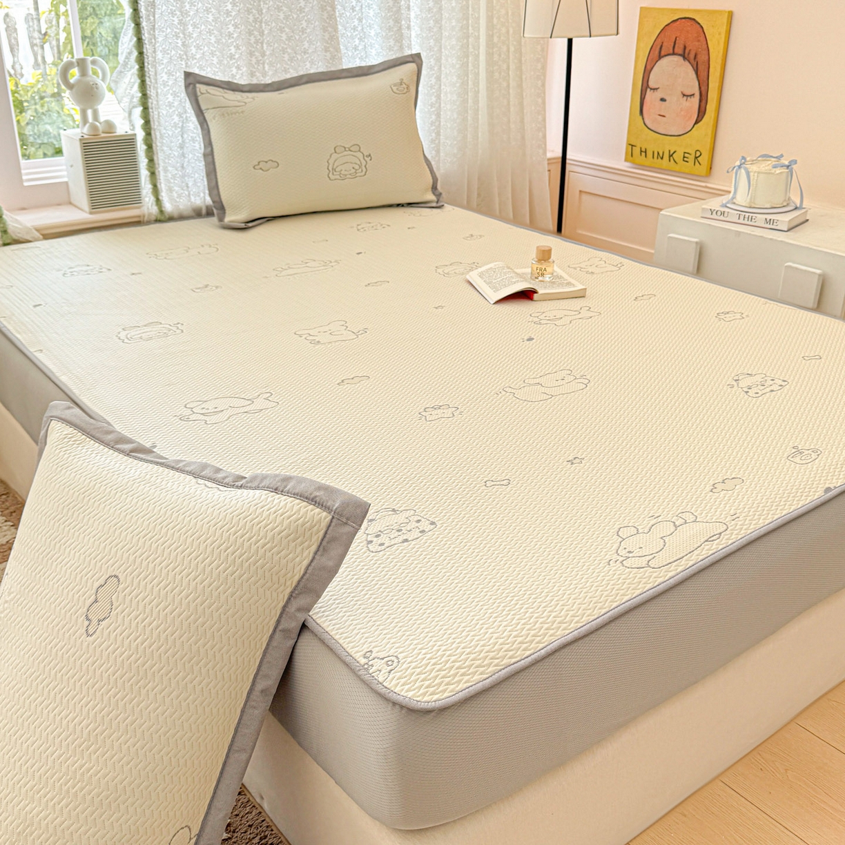 91家纺网 家纺一手货源 找家纺 川悦生活 2026新款凉豆豆提花凉席床笠款 床笠朴朴小旺