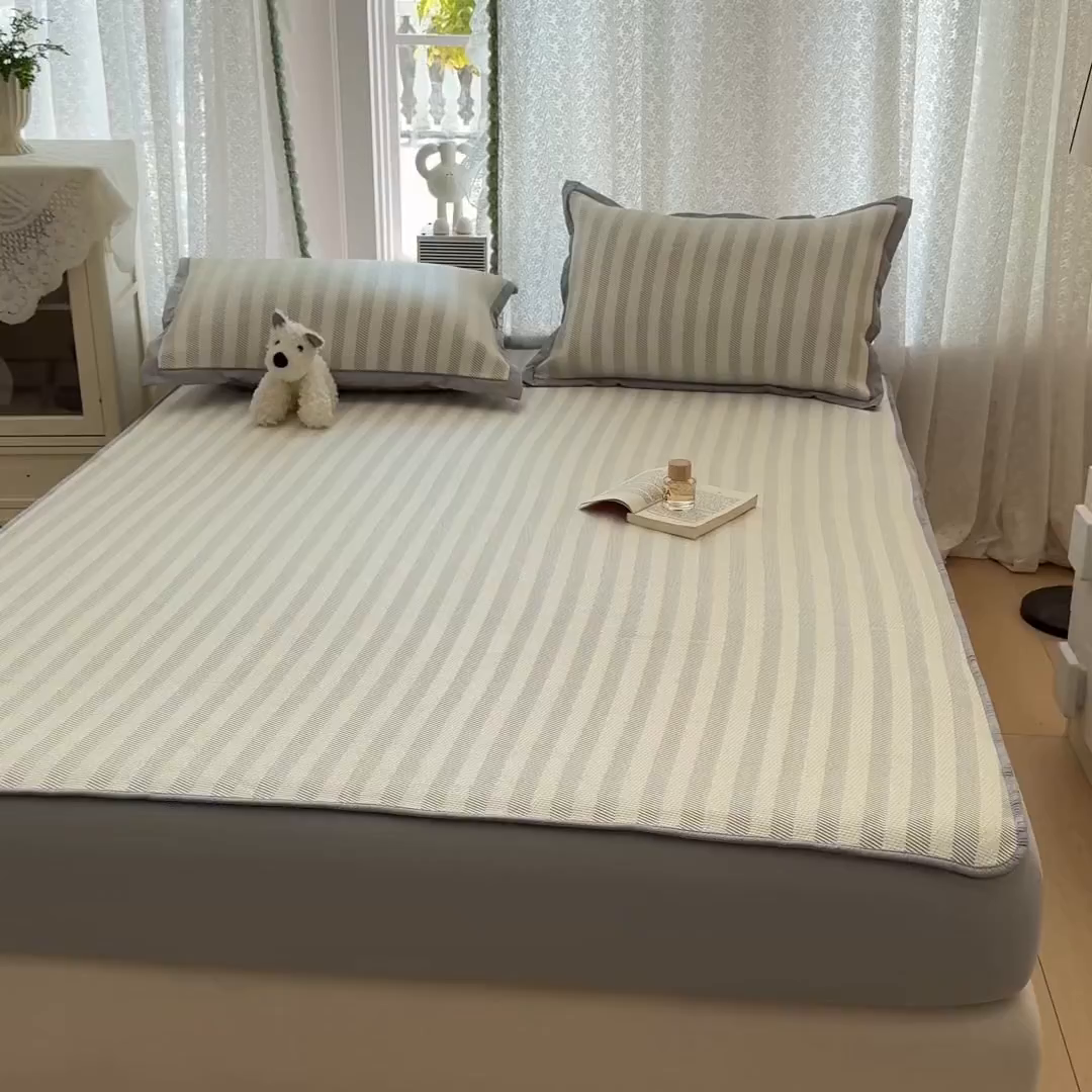 91家纺网 家纺一手货源 找家纺 川悦生活 2026新款凉豆豆提花凉席床笠款 床笠甜心-月灰