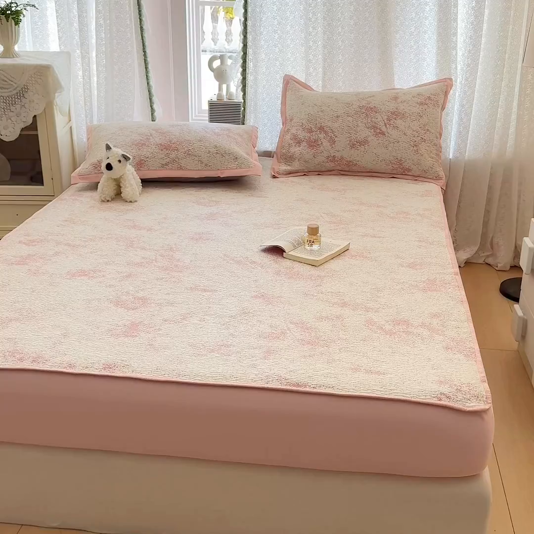 91家纺网 家纺一手货源 找家纺 川悦生活 2026新款凉豆豆提花凉席床笠款 床笠尼尔-粉