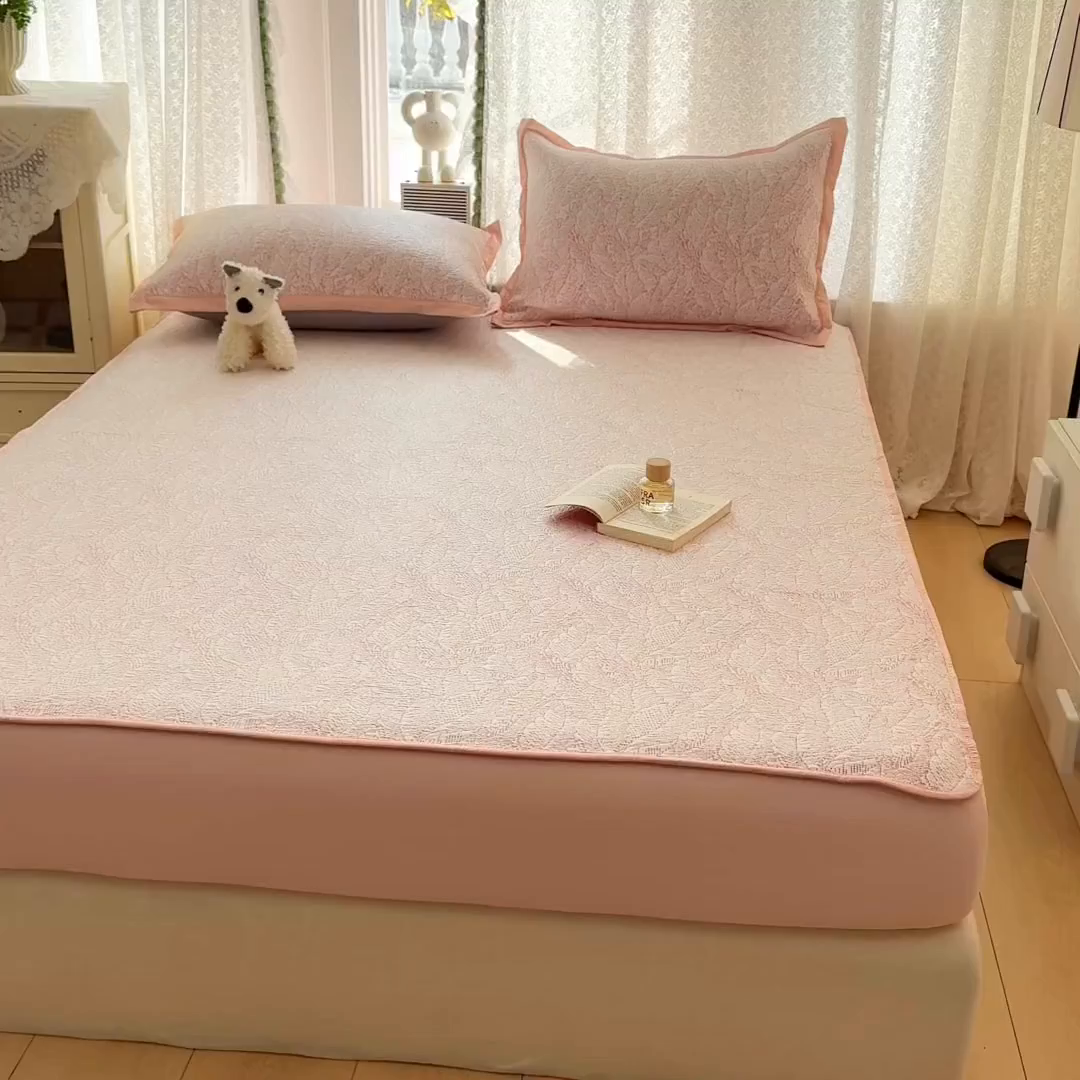 91家纺网 家纺一手货源 找家纺 川悦生活 2026新款凉豆豆提花凉席床笠款 床笠夏季岛屿-粉