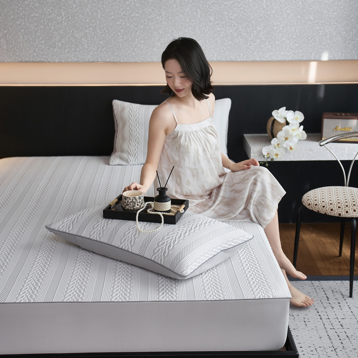 安莱生活 2026新品A类“冰糕”高分子PE550D床笠款（含银丝款）三件套凉席第二批 素织-雾灰