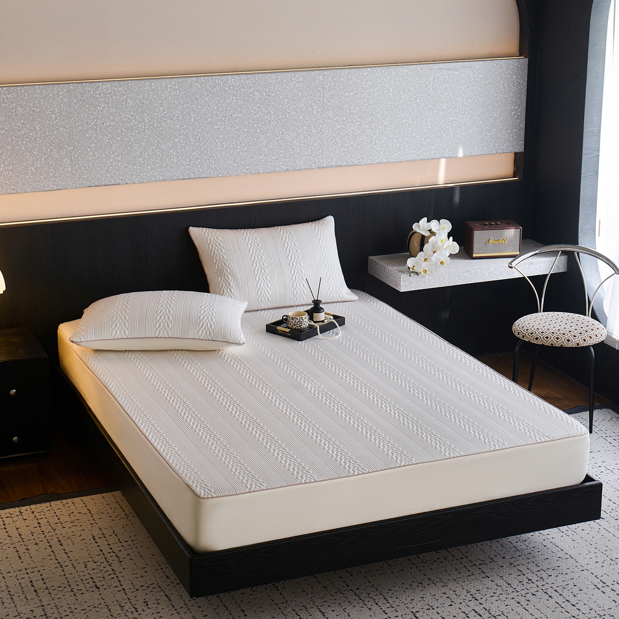 91家纺网 家纺一手货源 找家纺 安莱生活 2026新品A类“冰糕”高分子PE550D床笠款（含银丝款）三件套凉席第二批 素织-香槟