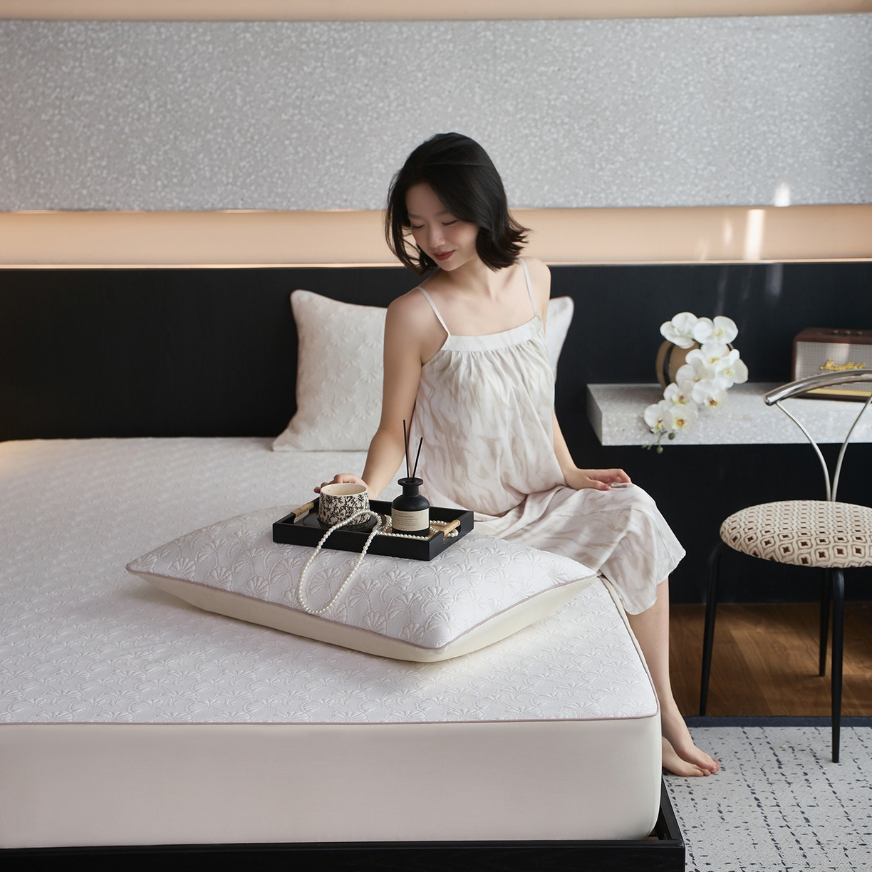 安莱生活 2026新品A类“冰糕”高分子PE550D床笠款（含银丝款）三件套凉席第二批 杏叶