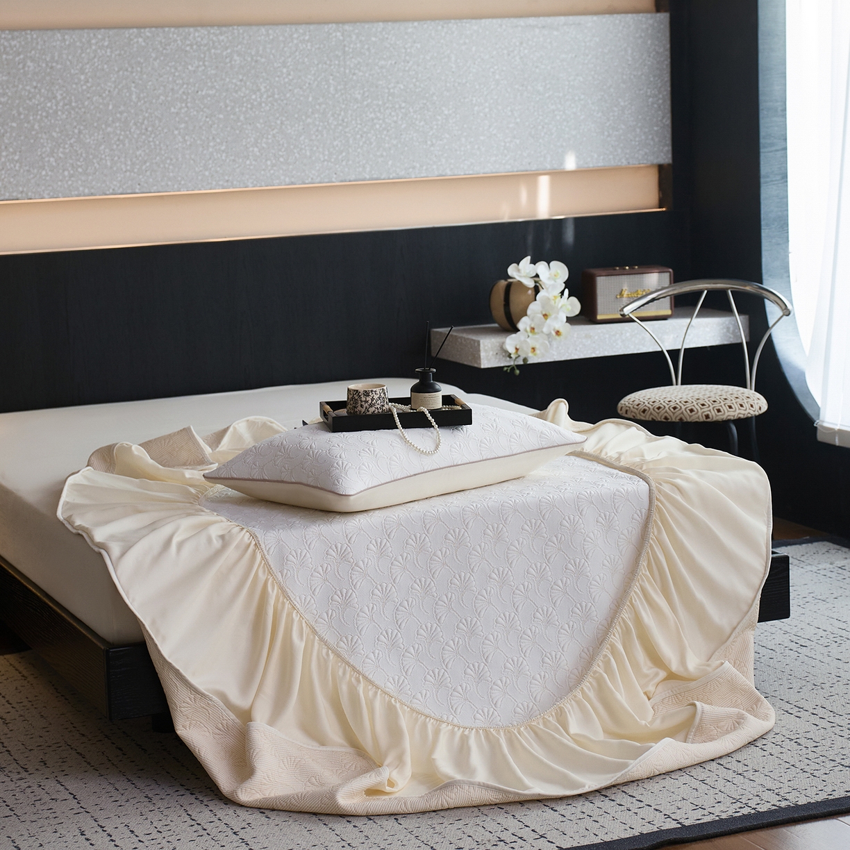 91家纺网 家纺一手货源 找家纺 安莱生活 2026新品A类“冰糕”高分子PE550D床笠款（含银丝款）三件套凉席第二批 杏叶