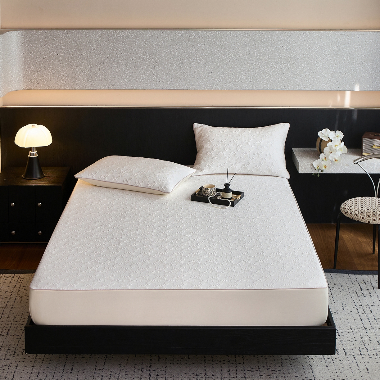 91家纺网 家纺一手货源 找家纺 安莱生活 2026新品A类“冰糕”高分子PE550D床笠款（含银丝款）三件套凉席第二批 杏叶